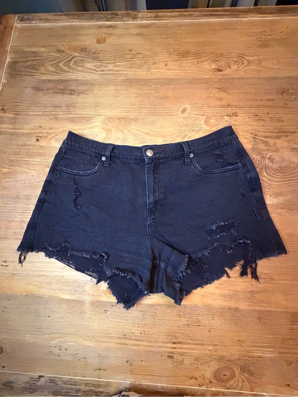 Aerie Black Distressed Denim Cutoff Shorts Size Large
